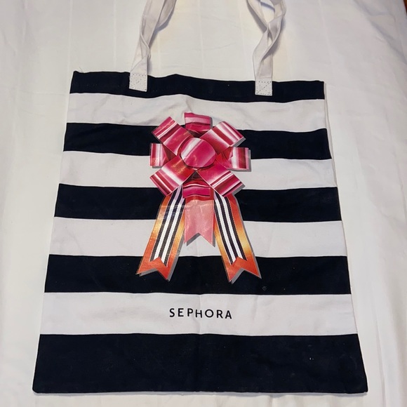 NWT Sephora Striped Canvas Holiday Tote Bag Black and White - Picture 1 of 4